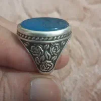 انگشتر نقره عقیق آبی مهر دار.