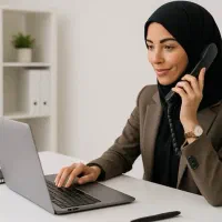 منشی خانم اشنا با برنامه حسابداری