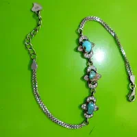 دستبند نقره با سنگ فیروزه اصل رگه دار نیشابور