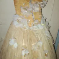 لباس مجلسی زنانه دخترانه کرمی قهوه ای صورتی گل دار