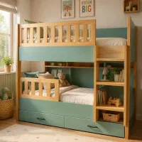 تخت دوطبقه پله‌دار  کتابخانه‌دار و کشودار