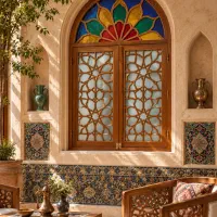 پنجره سنتی چوبی شیشه رنگی سفارشی