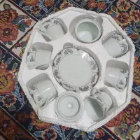 ست فنجان نعلبکی شش نفره و قندان چینی نو