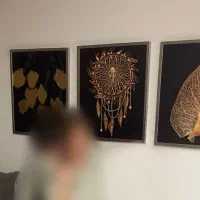 تابلو ۳ تکه تکسچر مشکی طلایی در حد نو