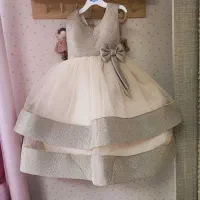 لباس عروس بچگانه ابی و طلایی