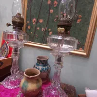 چراغ نفتی فرانسه/سینی ورشو ۳مهر لهستانی/میز قاجاری
