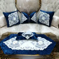 سرویس کوسن رومیزی دانتل مرواریدی جا دستمال کاغذی