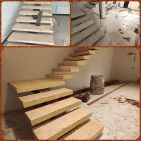 اجرای کف پله چوبی و پلای وود . نرده چوبی