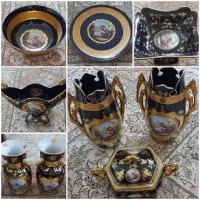 تعدادی ظروف آنتیک سورمه ای طلاکوب