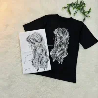 تیشرت طرح دختر مو پاپیونی زنانه