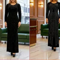 ماکسی مجلسی مخمل (نگین دوزی مشکی و نقره ای)