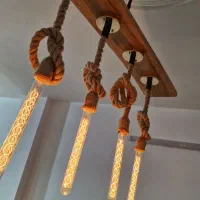 لوستر ۴ شاخه چوبی با لامپ ادیسونی اصلی درجه یک