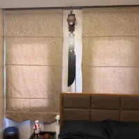 پرده رومن کتان کرم و بژ دو عددی