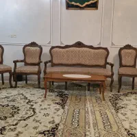 مبل ۸ نفره چوب گردو جنس عالی دسته چوبی مستحکم