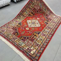 فرش دستباف(بساک) ۳ترنج زیبا کف ابریشم طرح قشقایی