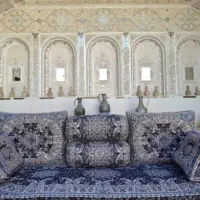 شاه نشین پشتی ترمه مدل شاهسوند سورمه ای