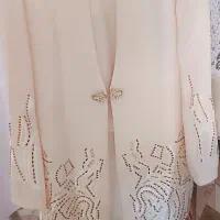 مانتو شلوار شیری سه تیکه زیره دار