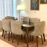 نهارخوری مبله تمام چوب با شیشه
