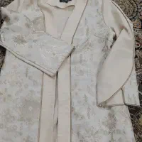 مانتو کتی مجلسی ژاکارد شلوار لی  سه تیکه  پالتو