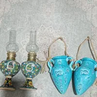 چراغ سفالی  و آویز سرامیکی