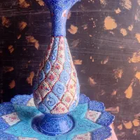فروش دو گلدان و مسی مینا کاری و گلاب پاش هندی