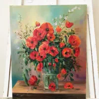 تابلو رنگ روغن طرح گل و منظره