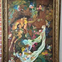 تابلو رنگ روغن مینیاتور بوسه برآهو