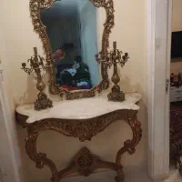 آیینه وشمعدان برنز طلایی اصل