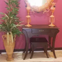 میز کنسول کم جا همراه با چهارپایه زیری تمام چوب