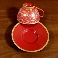 شش عدد فنجان و نعلبکی مس میناکاری شده
