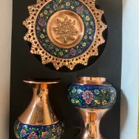 ست ۳ تکه مس ، دو گلدان و بشقاب