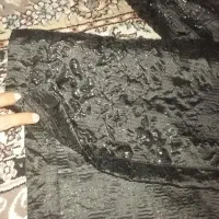 لباس پارچه گیپور آبی خیلی روشن،کت کوتاه مشکی مجلسی
