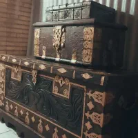 صندوق ۴۰۰ساله چوب فوفل عتیقه قدیمی آنتیک صندوقچه