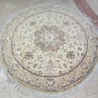 دو عدد فرش دستباف دایره ۲×۲ گل ابریشم