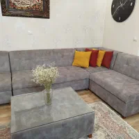 مبل ال طوسی مدرن و سالم و تمیز + جلو مبلی شیشه ای