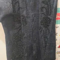 مانتو ژاکارد سرمه ای کارشده یا ملیله و ....