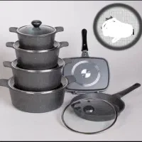 سرویس قابلمه گرانیتی ۱۲ پارچه هانا طوسی رنگ