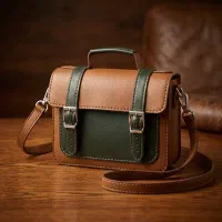 کیف نیم‌دوشی چرم بزی دست‌دوز زنانه