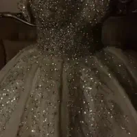 لباس عروس دنباله دار ده فنره سنگدوزی با دست