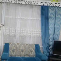 پرده توری سفید و والان ن آبی فیروزه ای خوشرنک
