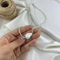 گردنبندی آبکاری نقره مینیمال مرواریدی وارداتی