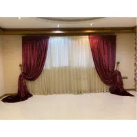 پرده پذیرایی  با تور کرپ ژورژت طرح دار ووالن مخمل