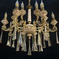 لوستر ۶ شاخه ۱۲ شعله سنگی برنجی شرکتی