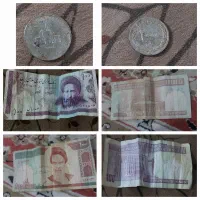 ۲تااسکناس ۱۰و۱۰۰ تومنی و یک عددسکه ۲۰۰تومنی قدیمی