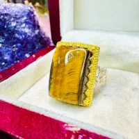 انگشتر فوق لوکس سنگ چشم ببر دامله تراش معدنی برزیل