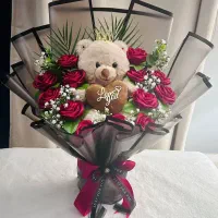 عروسک تدی  ،گل روبانی ، بوکت عروسکی