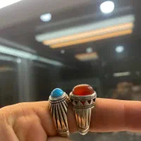 انگشتر نقره کهنه فیروزه و عقیق یمنی