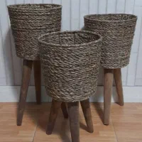 پایه گلدان چوبی حصیری طرح جدید