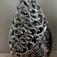 گلدان دکوری مشبک وارداتی نقره ای
