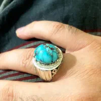 انگشتر دستساز فیروزه عنکبوتی نیشابوری تماما مغز